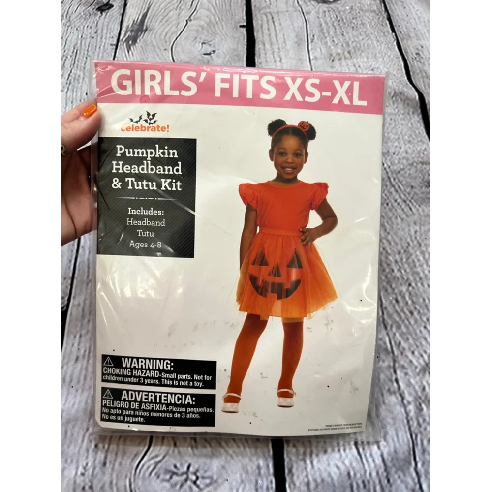 NEW Girls Celebrate! Halloween Pumpkin Headband & Tutu Kit Orange One Size
